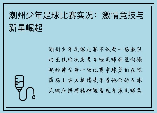 潮州少年足球比赛实况：激情竞技与新星崛起